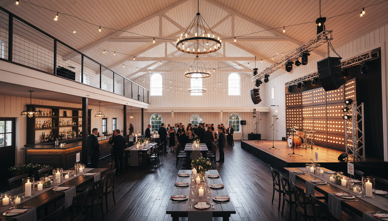 4,500 sq ft loft-style event venue in Dale Texas near Austin and COTA — Dewberry Hideout, ideal for weddings, corporate events, Hill Country celebrations, and F1 race weekend parties